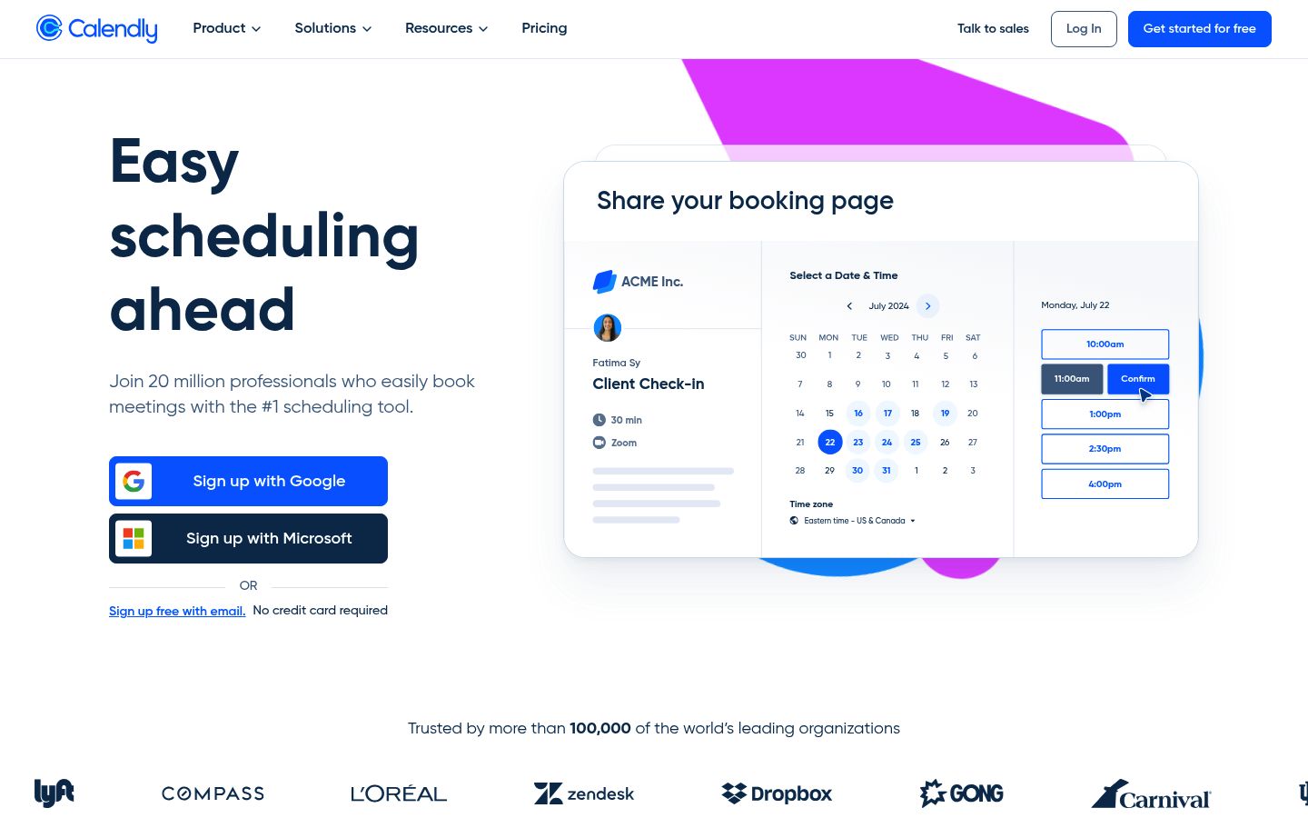 Screenshot of calendly.com homepage as Lytms scored it on June 11, 2026