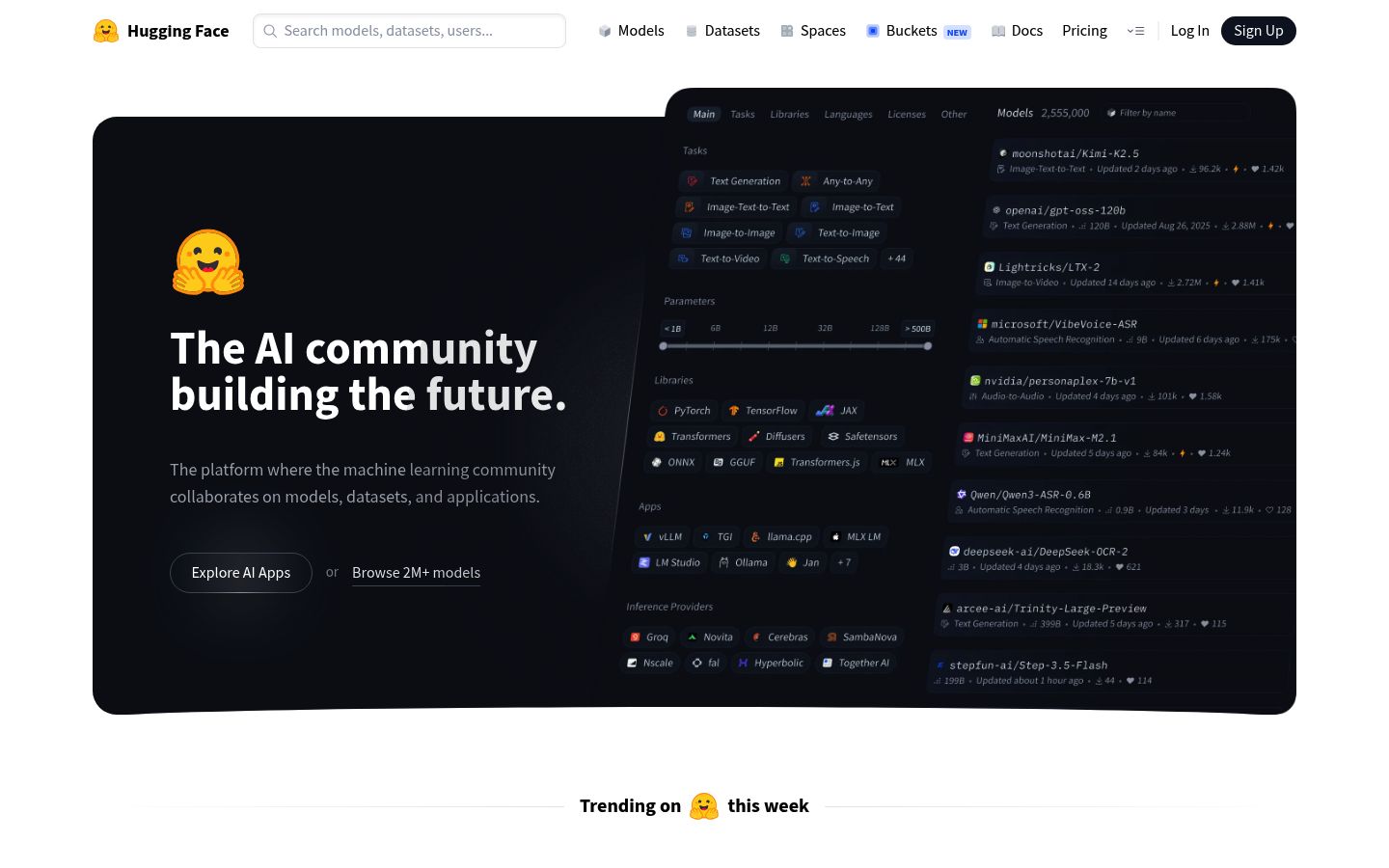 Screenshot of huggingface.co homepage as Lytms scored it on May 20, 2026
