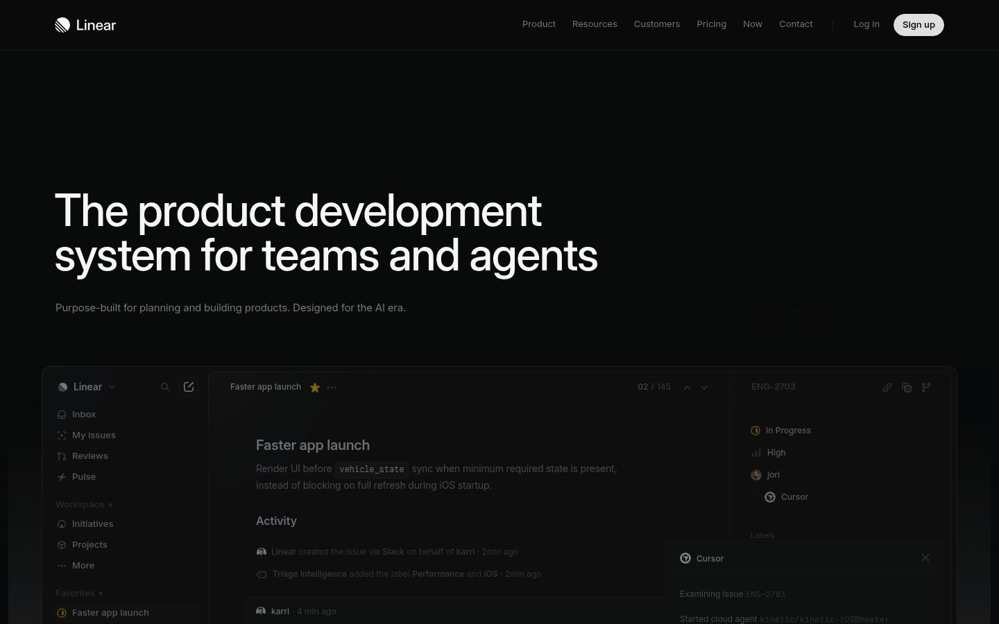 Screenshot of linear.app homepage as Lytms scored it on June 7, 2026