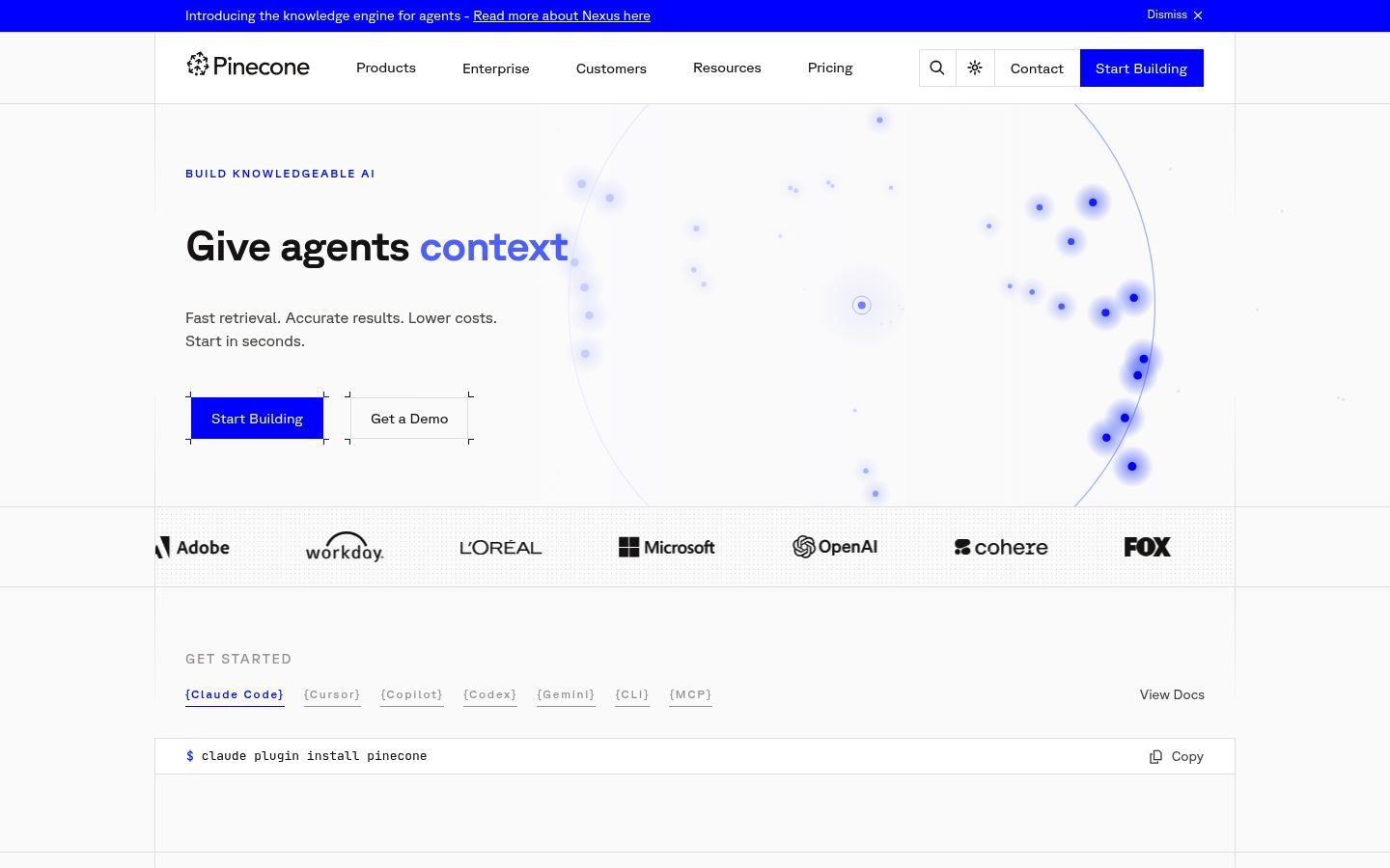Screenshot of pinecone.io homepage as Lytms scored it on May 17, 2026