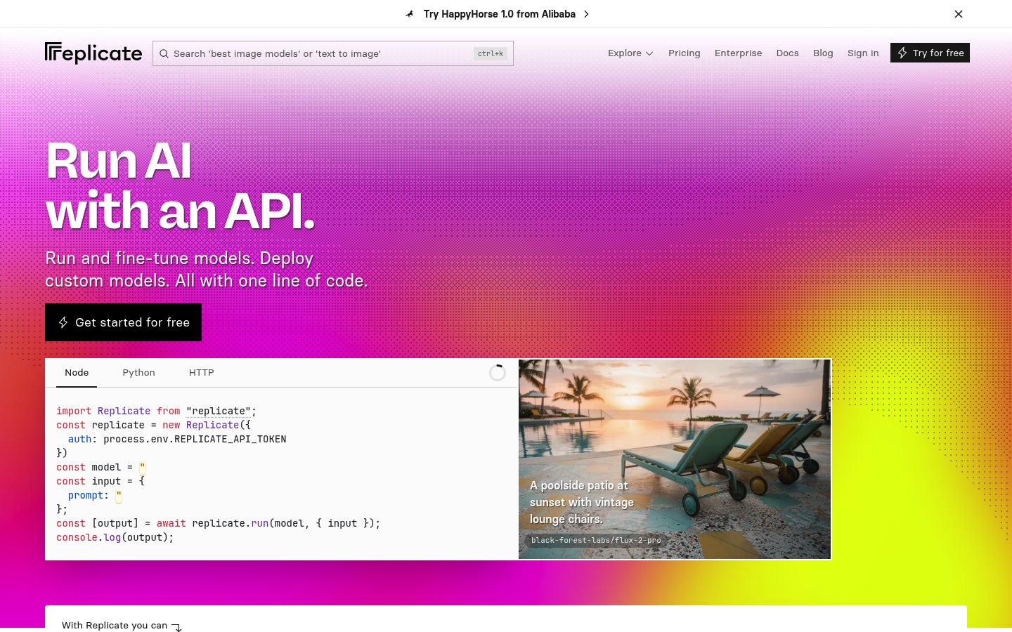 Screenshot of replicate.com homepage as Lytms scored it on May 17, 2026