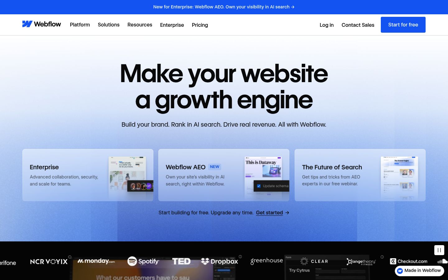 Screenshot of webflow.com homepage as Lytms scored it on May 17, 2026